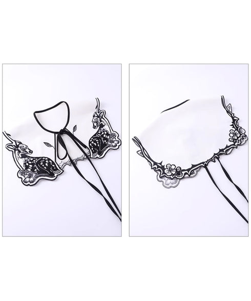 Deer Embroidery Collar Blouse